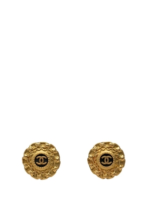 CHANEL Pre-Owned 1994 CC Gold Plated Enamel Clip On Earrings costume earrings - Black