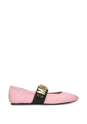 Moschino logo-lettering leather ballet flats - Pink
