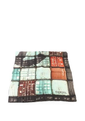 CHANEL Pre-Owned CC container-print silk scarf - Black