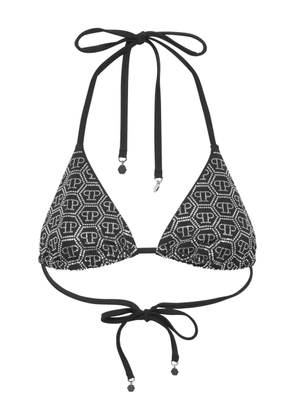 Philipp Plein rhinestone-embellished triangle bikini top - Black