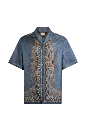 ETRO silk bowling shirt with placed Pegaso-print - Blue