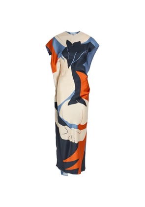 Victoria Beckham abstract-print draped midi dress - Neutrals