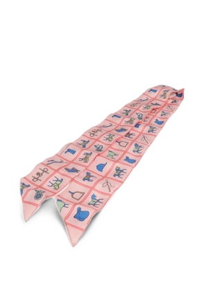 Hermès Pre-Owned Twilly equestrian-print silk scarf - Pink