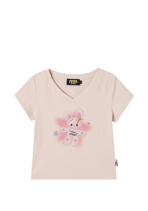Mini Cream graphic-print V-neck T-shirt - Pink