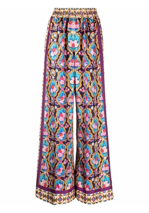 La DoubleJ Placeé-print silk trousers - Blue