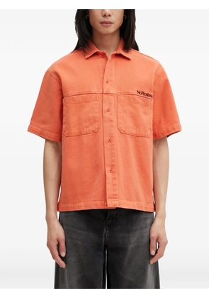 NO PROBLEMO logo-embroidered denim chest-pockets shirt - Orange