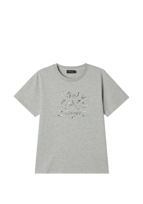 tout a coup bow-print faux-pearl T-shirt - Grey