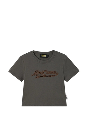 Mini Cream leopard-print logo-patch T-shirt - Grey