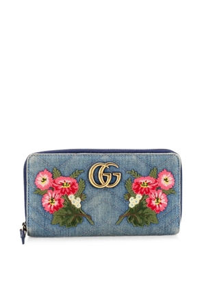 Gucci Pre-Owned GG Marmont Zip Around Wallet Embroidered Matelasse Denim small wallets - Blue