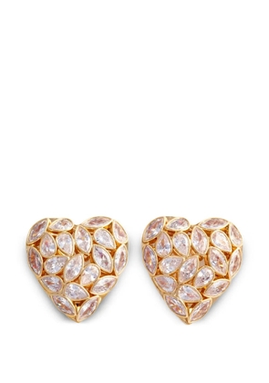 Self-Portrait crystal-embellished heart earrings - Gold