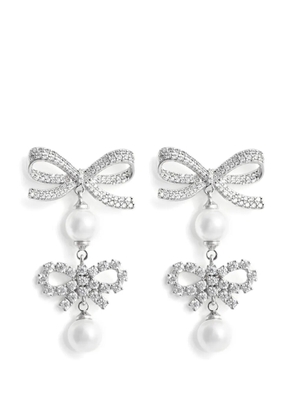 Self-Portrait double-bow pearl earrings - Silver