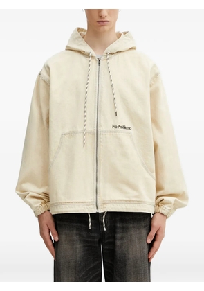 NO PROBLEMO logo-print denim hooded jacket - Neutrals
