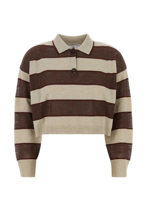 Brunello Cucinelli cropped striped-pattern polo shirt - Neutrals