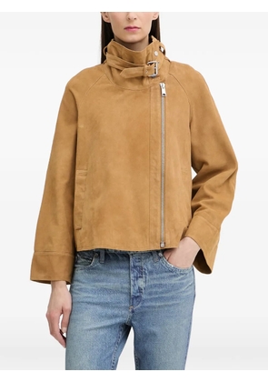AllSaints buckle-detail relaxed fit suede jacket - Neutrals