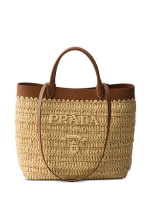 Prada small crochet tote bag - Neutrals