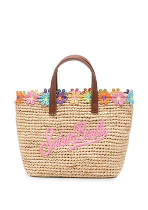 MC2 Saint Barth mini City flower-embroidered logo-embroidered tote bag - Neutrals