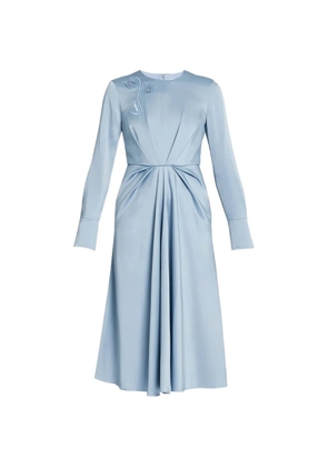 ERDEM embroidered draped long-sleeved midi dress - Blue
