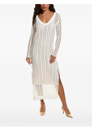 Brunello Cucinelli open-knit side-slit midi dress - White