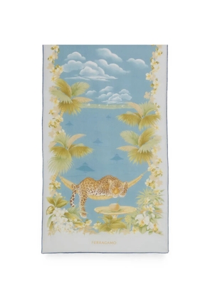 Ferragamo Jungle-print silk scarf - Blue