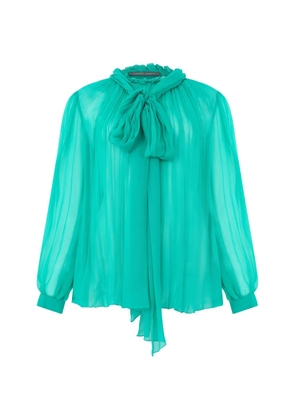 Alberta Ferretti pussy-bow pleated blouse - Green