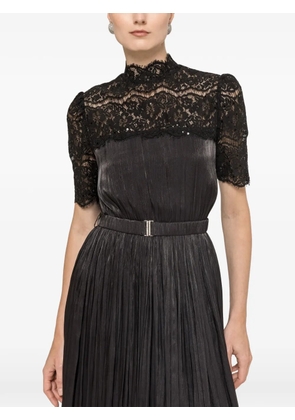 NISSA lace-panel chiffon midi dress - Black