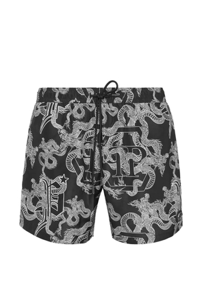 Philipp Plein dragon hexagon printed swim shorts - Black
