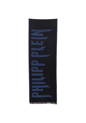 Philipp Plein logo-print frayed scarf - Black