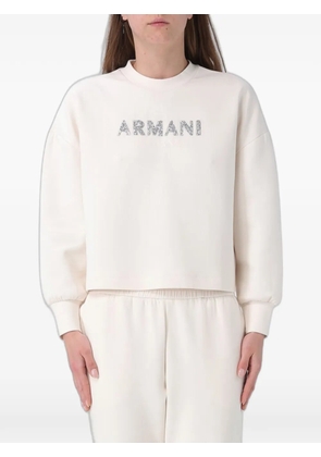 Emporio Armani rhinestone-logo sweatshirt - Neutrals