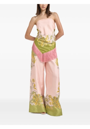 La DoubleJ floral-print fringed scarf - Pink