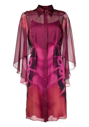 Alberta Ferretti butterfly-print semi-sheer shirt dress - Purple
