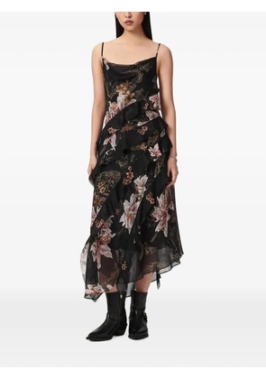 AllSaints floral-print ruffled maxi dress - Black