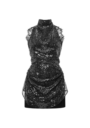 ANOUKI sequin-embellished lace-trim mini dress - Black