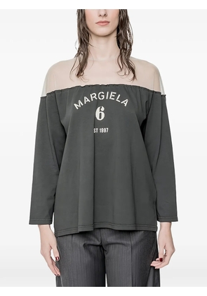 MM6 Maison Margiela logo-print mesh-panel blouse - Grey