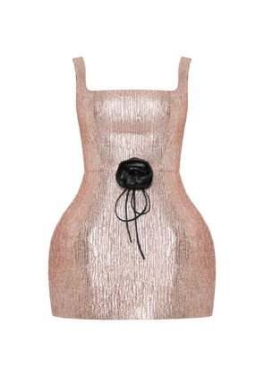 ANOUKI metallic-finish rose-appliqué mini dress - Pink