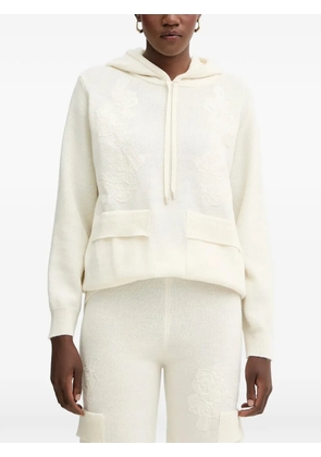 ERMANNO FIRENZE lace-embroidered sequinned hoodie - Neutrals