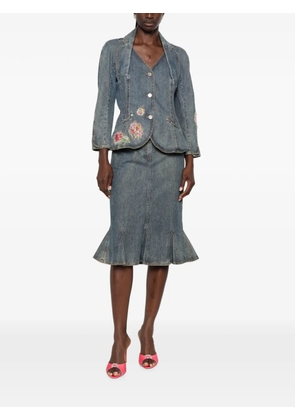Christian Dior Pre-Owned floral-patchwork denim jacket and skirt set - Blue