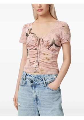 AllSaints floral-print ruched slim fit T-shirt - Pink