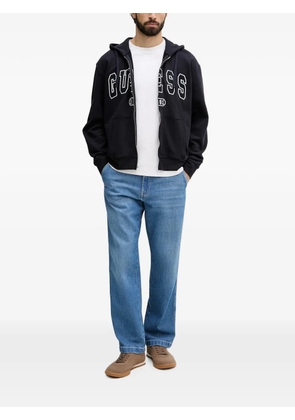 GUESS USA logo-embroidered zip-up hoodie - Black