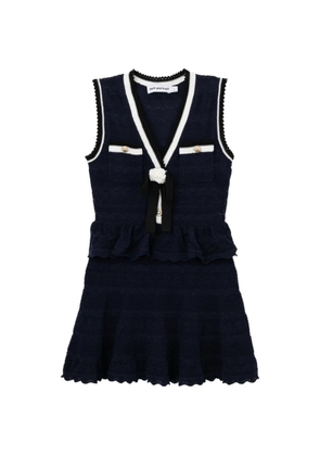 Self-Portrait ruffled crochet-knit mini dress - Blue