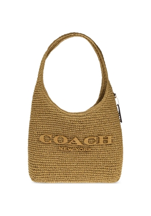 Coach 28 Brooklyn logo-embroidered straw shoulder bag - Green