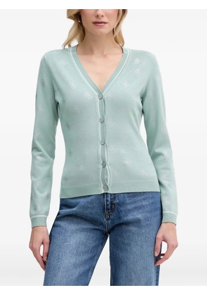 GUESS USA rhinestone-logo V-neck cardigan - Green
