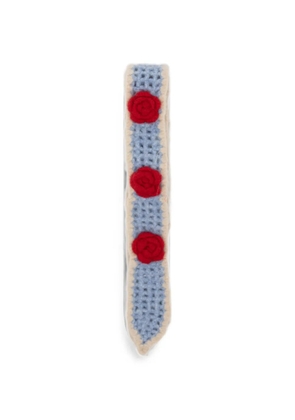 ROCKFISH rose-appliqué crochet scarf - Blue