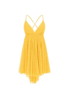 Elisabetta Franchi lace-overlay handkerchief-hem asymmetric dress - Yellow