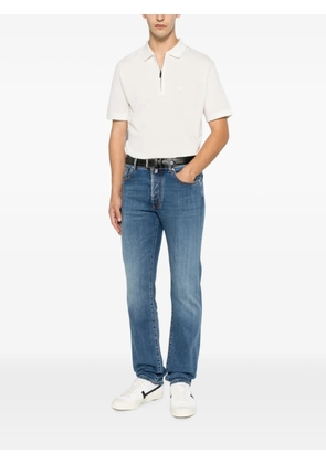 Emporio Armani quarter-zip logo-patch polo shirt - Neutrals