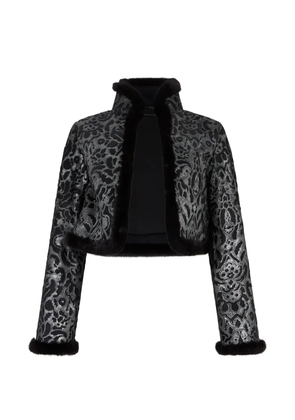 Moschino damask-pattern faux-fur-trim jacket - Black