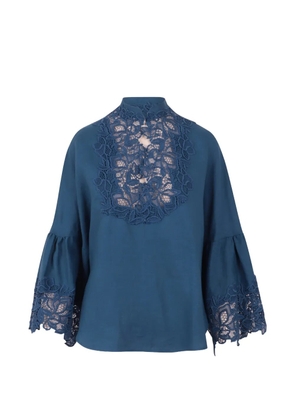Ermanno Scervino lace-trim bell-sleeve blouse - Blue