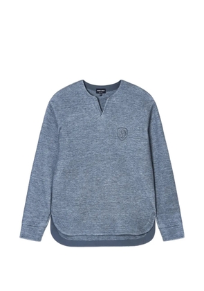 Giorgio Armani logo-embroidered V-neck sweatshirt - Blue