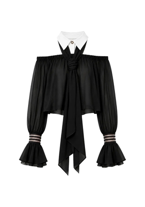 Elisabetta Franchi off-shoulder pussy-bow blouse - Black