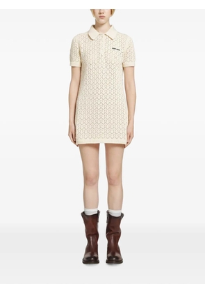 Miu Miu logo-patch pointelle-knit mini dress - Neutrals