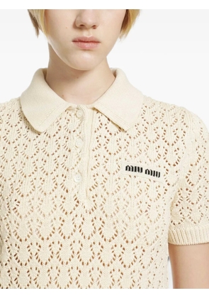 Miu Miu logo-patch pointelle-knit mini dress - Neutrals